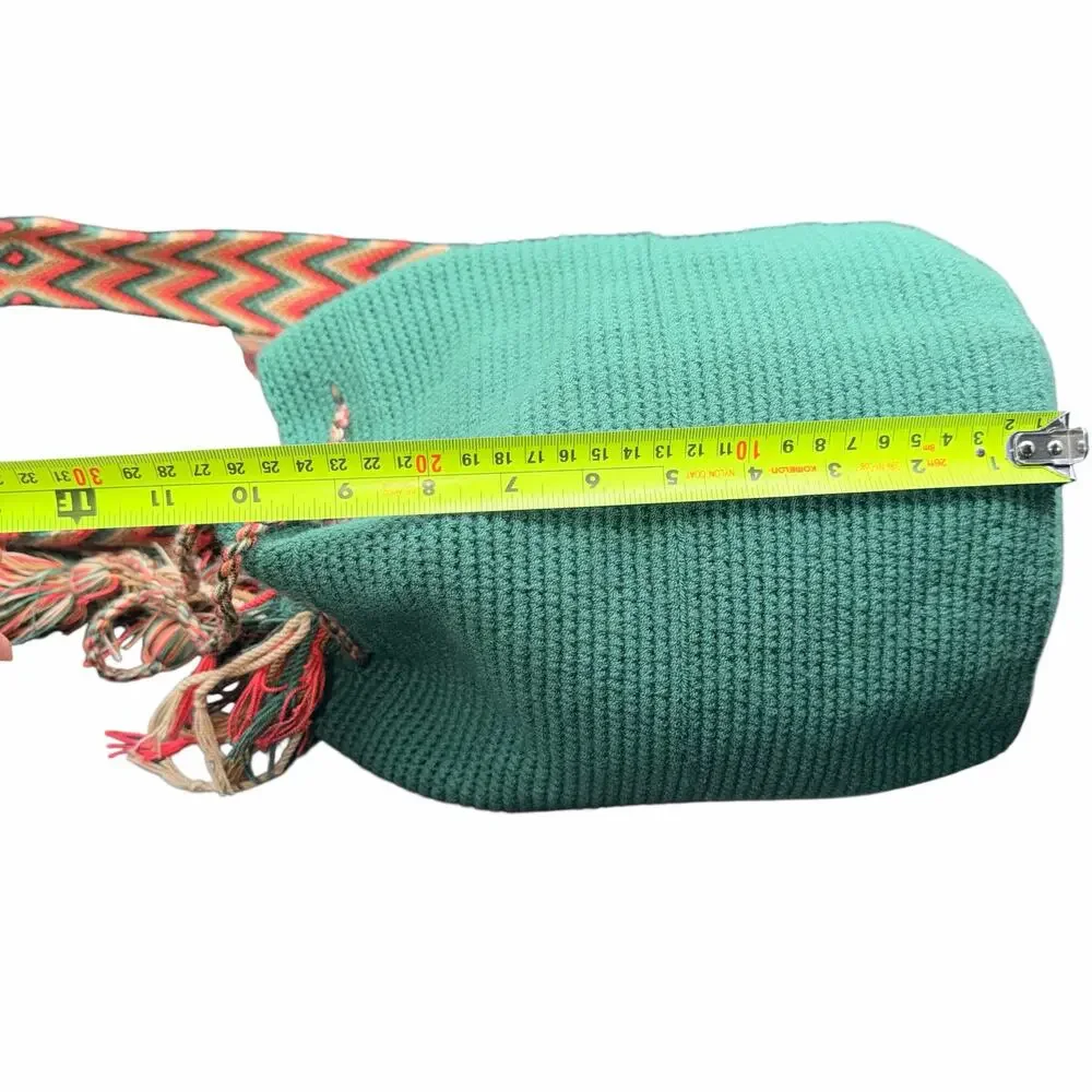 Wayuu Mochila Bag Aqua and pink Handmade Colombian Woven Tassel Strap